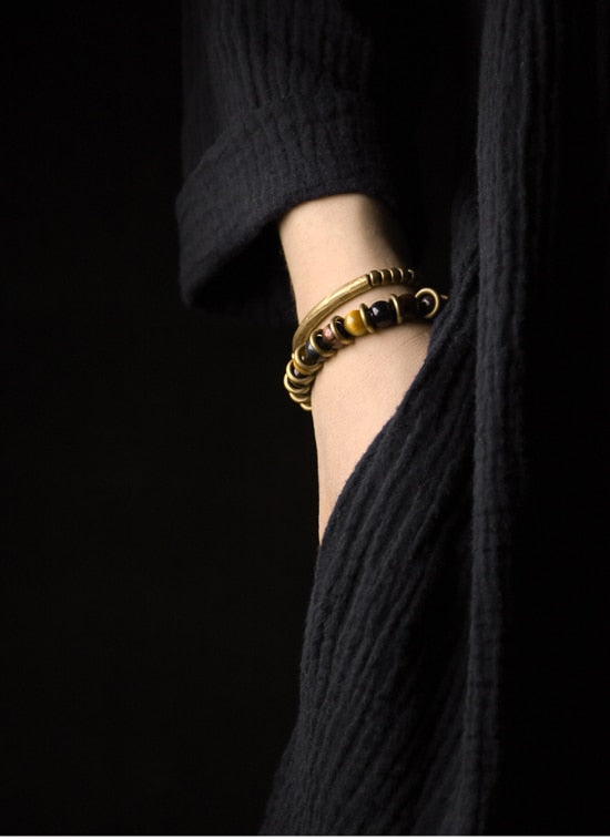 Tiger Eye Stone Bracelet Mixed Hammered Pure Copper Unisex Jewellery