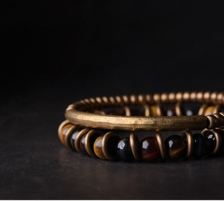 Tiger Eye Stone Bracelet Mixed Hammered Pure Copper Unisex Jewellery