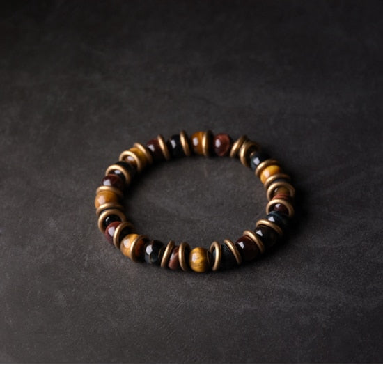 Tiger Eye Stone Bracelet Mixed Hammered Pure Copper Unisex Jewellery