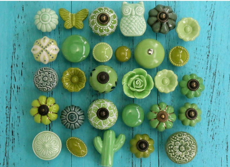 Add A Spot Of Green - One Ceramic Knob Dresser Cabinet Furniture Hardware