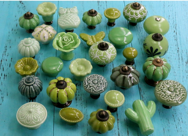 Add A Spot Of Green - One Ceramic Knob Dresser Cabinet Furniture Hardware