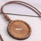5pcs Wooden Blank Cameo Pendant Base Trays with Leather Cord for Jewellery Making