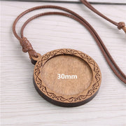 5pcs Wooden Blank Cameo Pendant Base Trays with Leather Cord for Jewellery Making