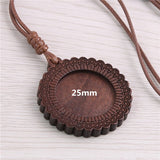 5pcs Wooden Blank Cameo Pendant Base Trays with Leather Cord for Jewellery Making