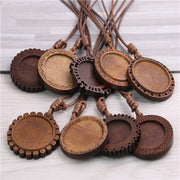 5pcs Wooden Blank Cameo Pendant Base Trays with Leather Cord for Jewellery Making