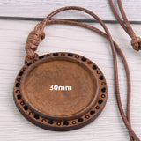 5pcs Wooden Blank Cameo Pendant Base Trays with Leather Cord for Jewellery Making