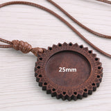 5pcs Wooden Blank Cameo Pendant Base Trays with Leather Cord for Jewellery Making