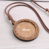 5pcs Wooden Blank Cameo Pendant Base Trays with Leather Cord for Jewellery Making