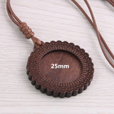 5pcs Wooden Blank Cameo Pendant Base Trays with Leather Cord for Jewellery Making