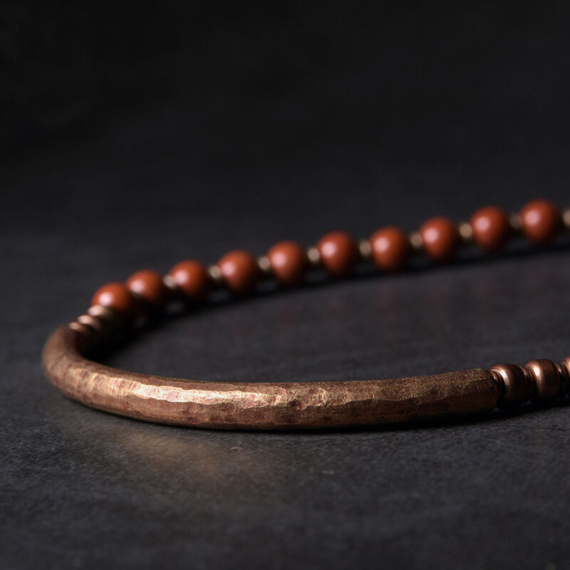 Multi Layer Copper African Grass Jade or Red Jasper Handcrafted Unisex Bracelet