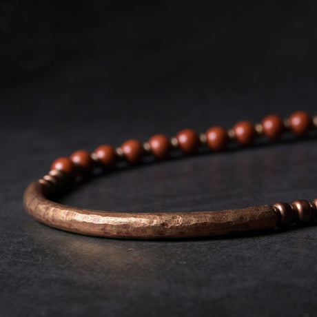 Multi Layer Copper African Grass Jade or Red Jasper Handcrafted Unisex Bracelet