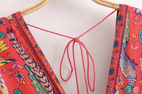 Peacock Print Summer Boho Dress Three Colours