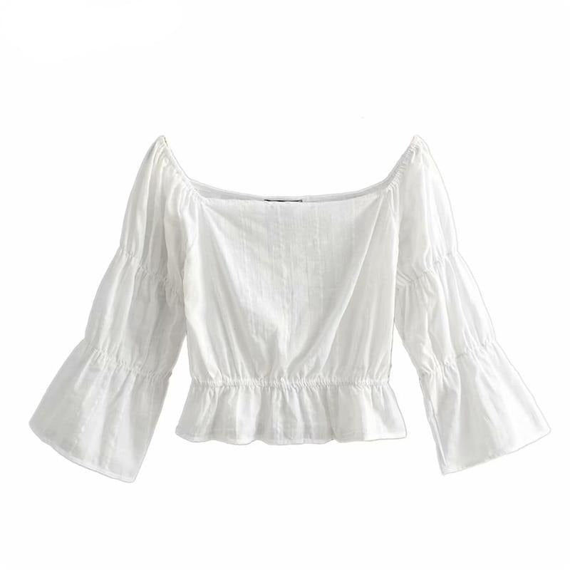 Boat Neck Cotton Boho Cropped Blouse