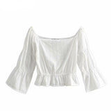 Boat Neck Cotton Boho Cropped Blouse