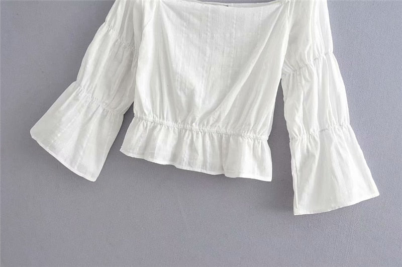 Boat Neck Cotton Boho Cropped Blouse