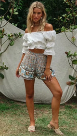 Boat Neck Cotton Boho Cropped Blouse