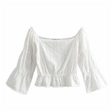 Boat Neck Cotton Boho Cropped Blouse