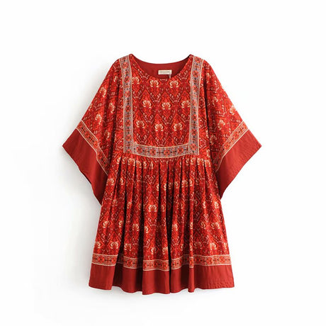 Kaia Boho Rust Red Long Top Mini Dress