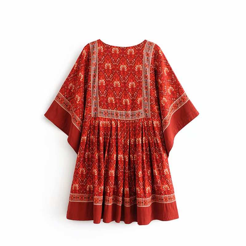 Kaia Boho Rust Red Long Top Mini Dress