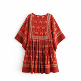 Kaia Boho Rust Red Long Top Mini Dress