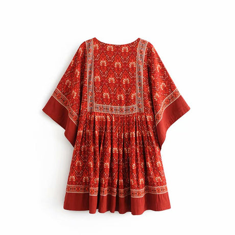 Kaia Boho Rust Red Long Top Mini Dress