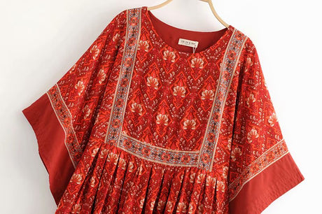 Kaia Boho Rust Red Long Top Mini Dress