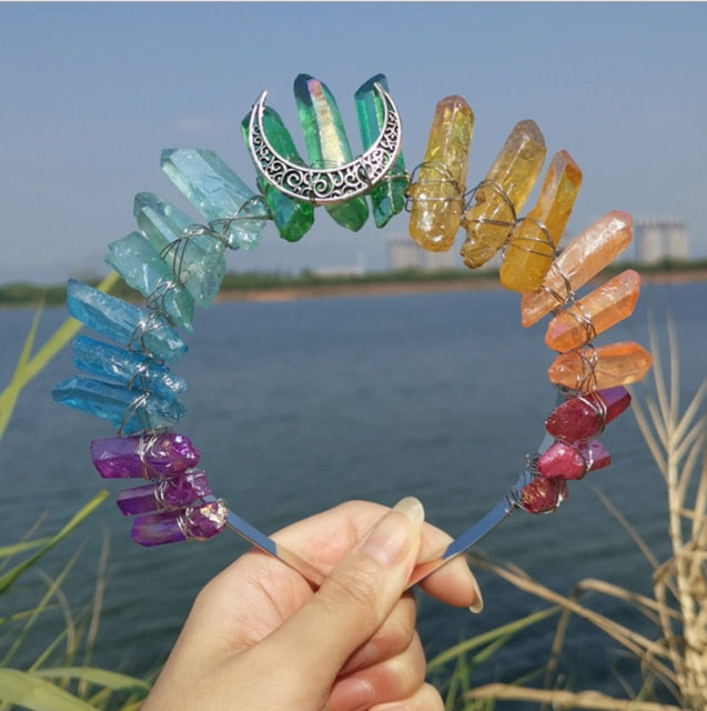 Handmade Colourful Crystal Luna Goddess Halo Headbands