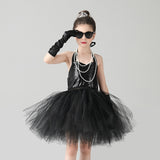 Audrey Hepburn Dress Glam Black Tutu Dress with Sequins for Kids Breakfast at Tiffany's Costume