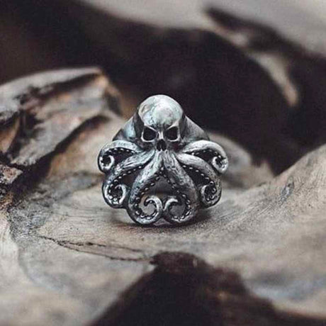Mens Octopus Skull Ring Stainless Steel Pirate Ring