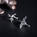 Flying Crane Stud Earrings 925 Sterling Silver