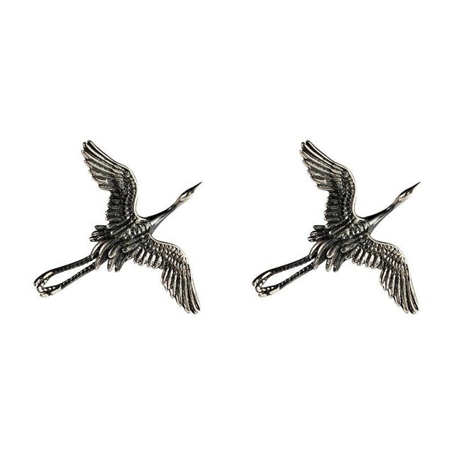 Flying Crane Stud Earrings 925 Sterling Silver