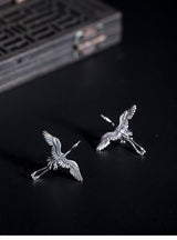 Flying Crane Stud Earrings 925 Sterling Silver