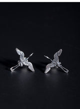 Flying Crane Stud Earrings 925 Sterling Silver