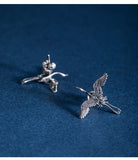 Flying Crane Stud Earrings 925 Sterling Silver