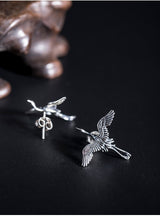 Flying Crane Stud Earrings 925 Sterling Silver