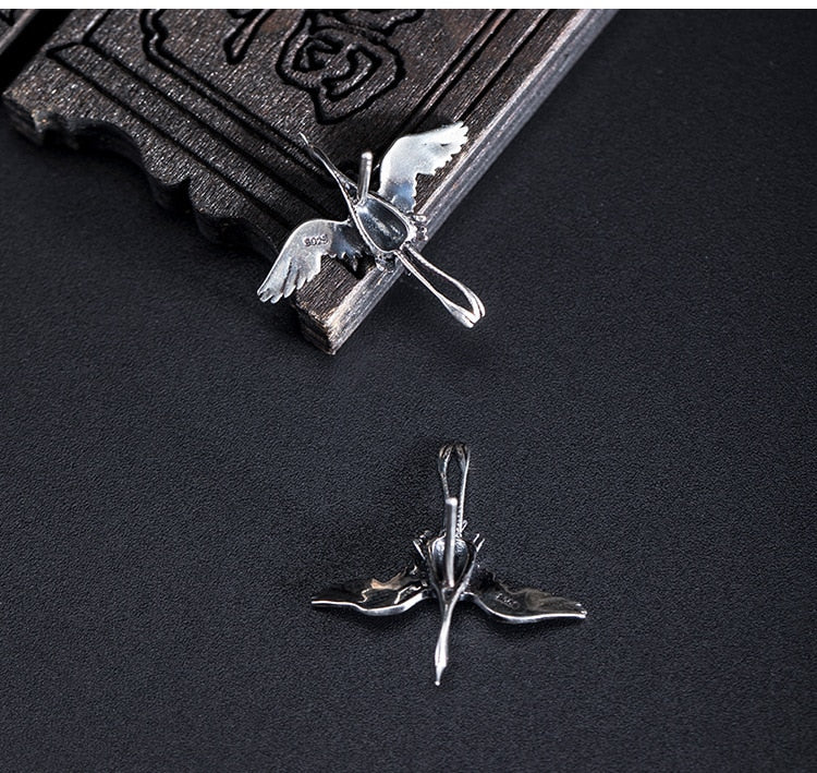 Flying Crane Stud Earrings 925 Sterling Silver