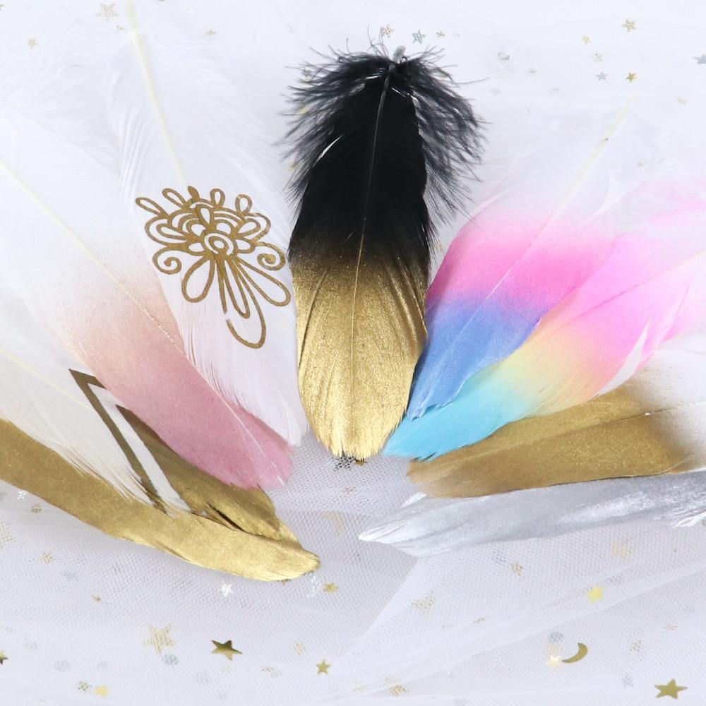 24 Glittery Gold Goose Feathers for Crafts - Woodland Gatherer