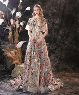 Rochelle's Floral Embroidery Tulle Evening Dresses