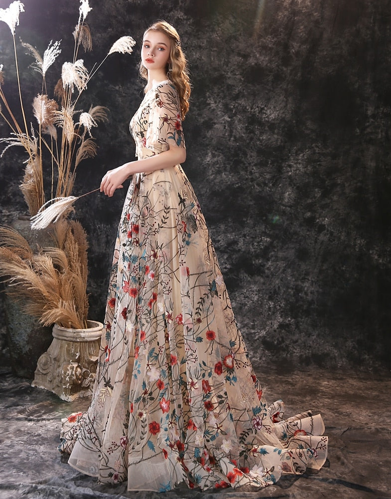 Rochelle's Floral Embroidery Tulle Evening Dresses Rochelle's Floral Embroidery Tulle Evening Dresses