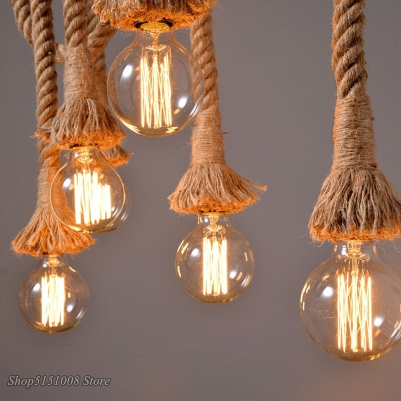Hemp Rope Pendant Lights Industrial Hanging Lamp Light Fixtures