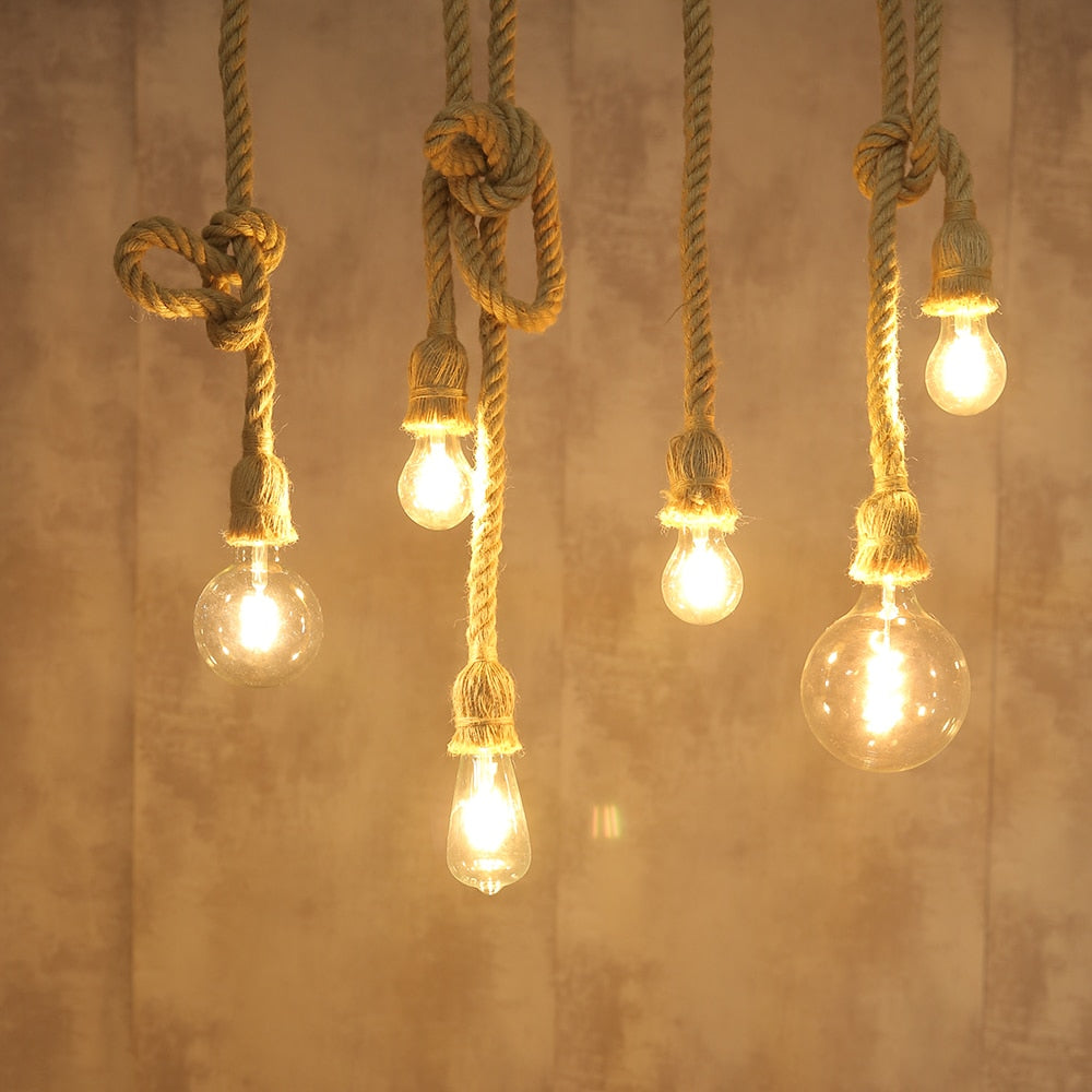 Hemp Rope Pendant Lights Industrial Hanging Lamp Light Fixtures