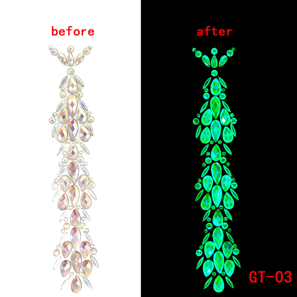 Glow in the Dark 3D Crystal Forehead Hair Part Stickers Festival Hair