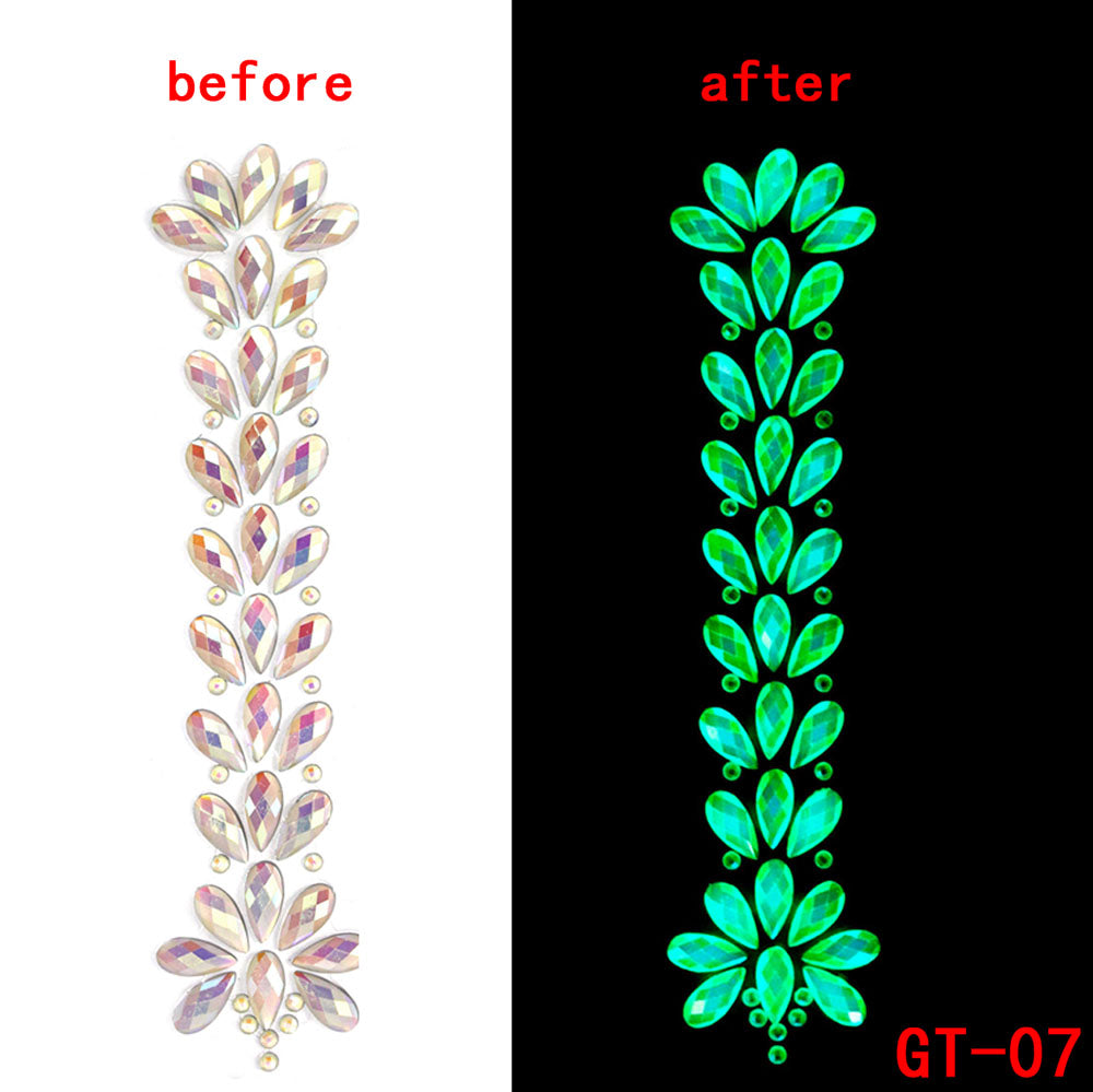 Glow in the Dark 3D Crystal Forehead Hair Part Stickers Festival Hair