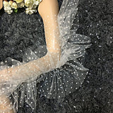 Dot Print Mesh Long  Fingerless Gloves with Ruffles