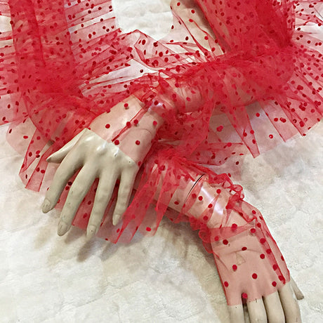 Dot Print Mesh Long  Fingerless Gloves with Ruffles
