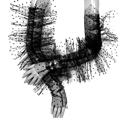 Dot Print Mesh Long  Fingerless Gloves with Ruffles