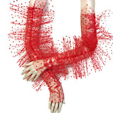 Dot Print Mesh Long  Fingerless Gloves with Ruffles