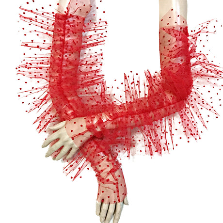 Dot Print Mesh Long  Fingerless Gloves with Ruffles