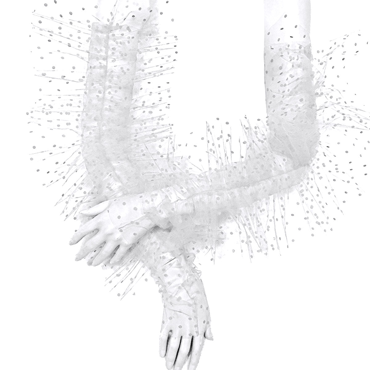Dot Print Mesh Long  Fingerless Gloves with Ruffles