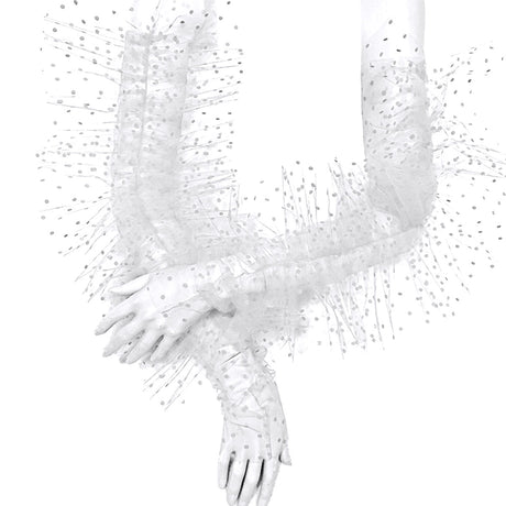 Dot Print Mesh Long  Fingerless Gloves with Ruffles